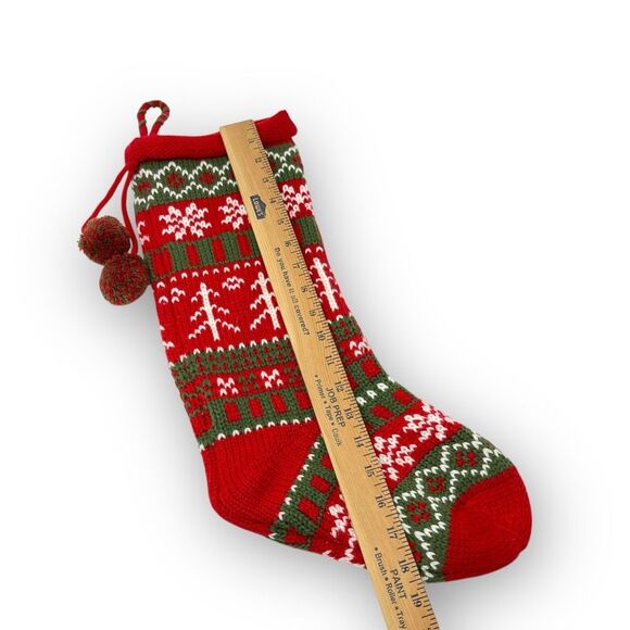 Christmas Stocking Fair Isle Sweater Knit Snowflake Green Red White Acrylic - Picture 7 of 9